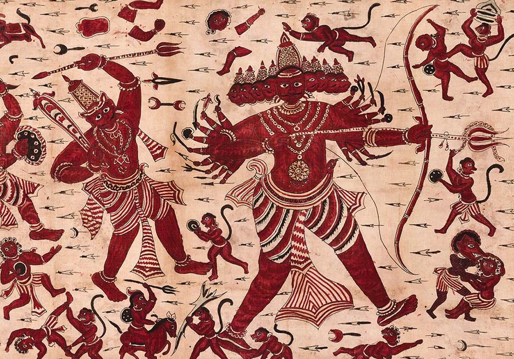 Ceremonial Long Cloth with battle scene from Ramayana tale detail