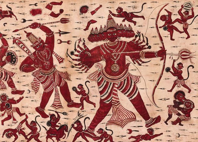 Ceremonial Long Cloth with battle scene from Ramayana tale detail