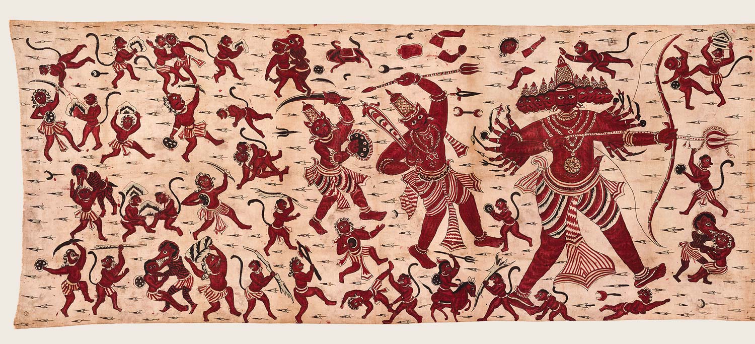 Ceremonial Long Cloth with battle scene from Ramayana tale left side